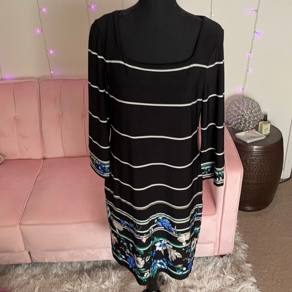 White House Black Market Stripped Dress with Florals in Size M